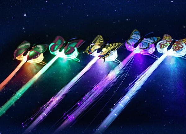 Free Shipping Butterfly LED Fiber Optic Lights up Flashing Hair Flash Barrettes Clip braids Party Christmas Supplies