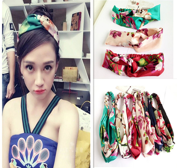 New classic colorful Headband Elastic hair band Twisted Knotted Top grade silk band fashion flower band