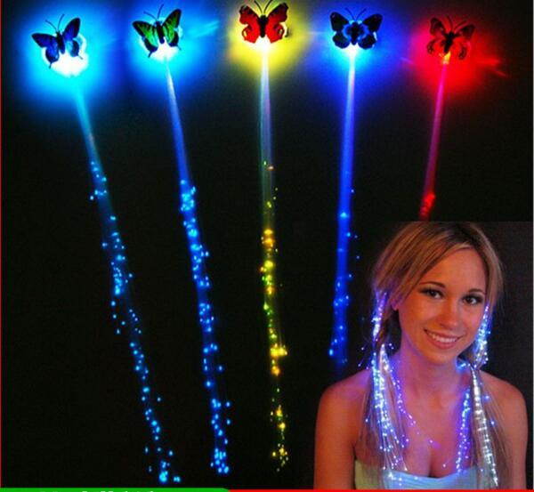 DHL Flash Led Hair Braid Luminous Light Up LED Hair Extension Party Hair Glow Fiber Optic Butterfly Led Hair Night Lights with Clip