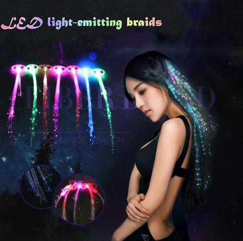 10 pcs/lot Flash Glow LED Braid Hairpin Novelty Decoration for Party Holiday, Hair Extension by Optical Fiber Free Fhipping