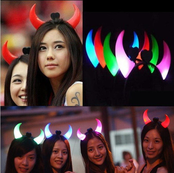 Led Flashing Horns Headband Glow Light Up Xmas Devil Hair Hoop Headband Headwear Costume Fancy Party Accessories 500pcs