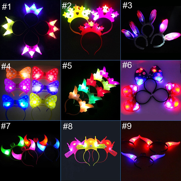 2017 LED children plush glowing luminous toys Bow tie ox horns princess flower head headdress flashing imperial crown for Halloween