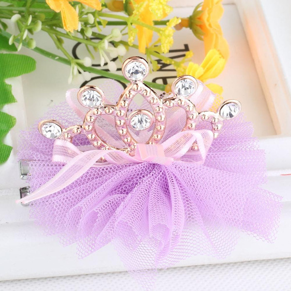 New Style Hot Sale Girls Shiny Rhinestone Crown Shaped Hair Clip With Ribbon Children Accessories Protective Cute Hair clip