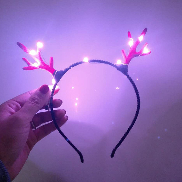 LED Glowing antler Headband Shinning Hairband Party Rave Toy luminous flashing Hairpin For Halloween Xmas birthday Cheer Up Head Bands Red