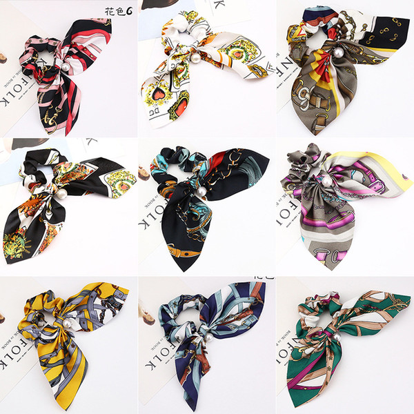 13 colors Ponytail Scarf Elastic Hair Rope for Women Hair Bow Ties Scrunchies Hair Bands Flower Print Ribbon Hairbands