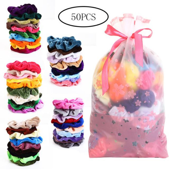 50 Pcs Ponytail Holder Hair Scrunchies Velvet Elastic Hair Bands Scrunchy Hair Ties Ropes Scrunchie for Women or Girls 50 colors