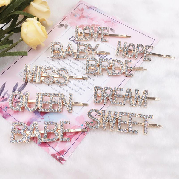 50 Colors Women Hairpins Hair Clips Letter Rhinestone Bobby Pins Side Bangs Clips Barrettes Headwear Girls Fashion Hair Accessories Jewelry