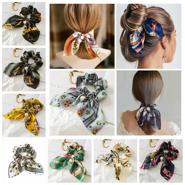 Solid Floral Bow Scrunchie Hair Band Elastic Ties Rope Scarf Accessories hair accessories hair accessories for braids