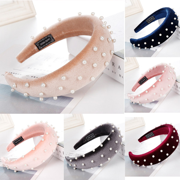 The Pearl HairBand Thick Sponge Pearl Headbands Wide Fashion Velvet Lady Hairbands Headwear Trendy Hair Accessories Headdress Party Gift