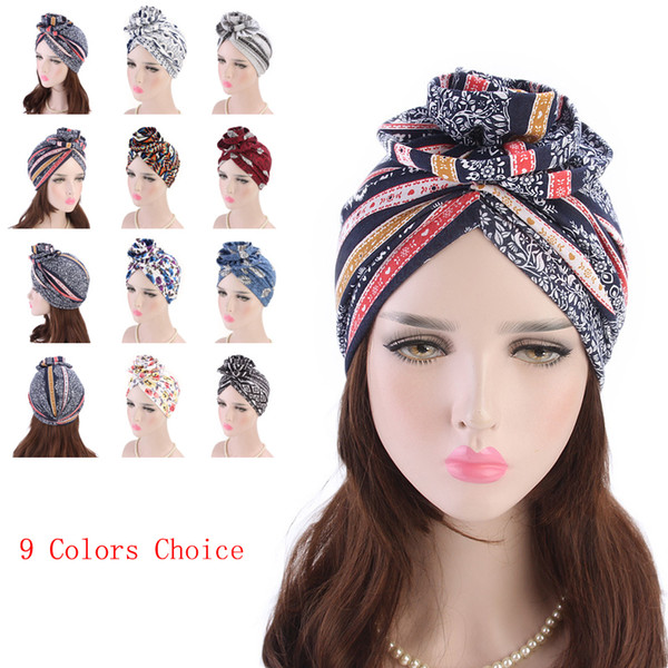 January3 Turban Cap Flower Headband Hat Bohemian National Hat Chemotherapy Cap Hat for Woman Head Wear Headband for Woman P0107