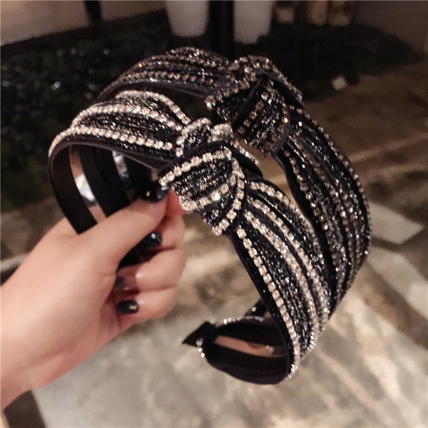 Korea Knotted Rhinestone Crystal Black Hairbands Hair Accessories Hairband for Girls Sparkling Headbands For Women