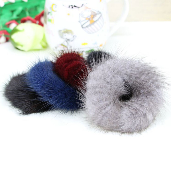 Fashion Women Soft Mink Hair Scrunchie Rope Ponytail Tail Stripe Wrist Band