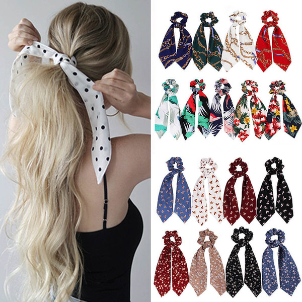 Fashion Summer Ponytail Scarf Elastic Hair Rope for Women Hair Bow Ties Scrunchies Hair Bands Flower Print Ribbon Hairbands 2020 Headbands