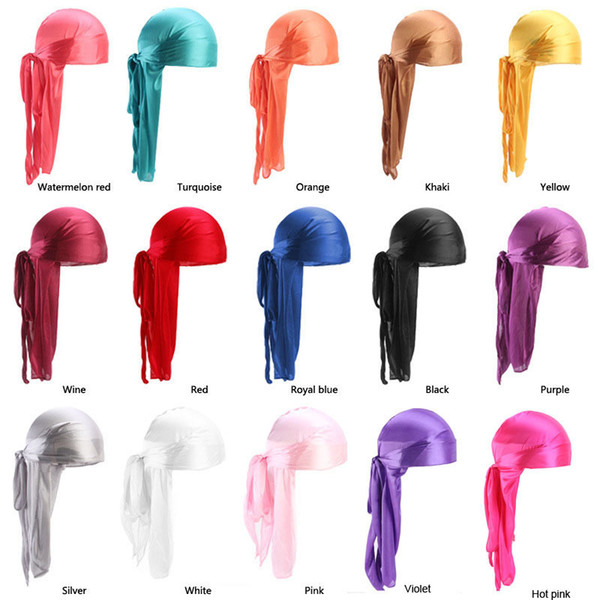 HugMee Turban Cap New Artificial Silk Long Tail Scarf Cap Hat for Woman Headband for Man Head Wear Chemotherapy Cap P0108