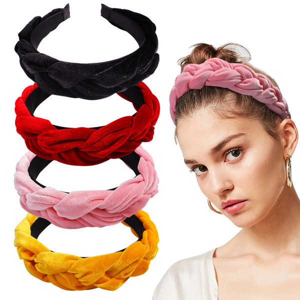 2019 New Velvet Hairband For Women Ladies Headband Solid Color Braid Hair Loop Retro Headwear Female Hair Accessories