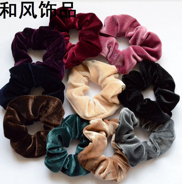 Wholesale and retail New Women Velvet Elastic Hair Scrunchie Scrunchy Hairbands Head Band Ponytail Holder middle size free shipping