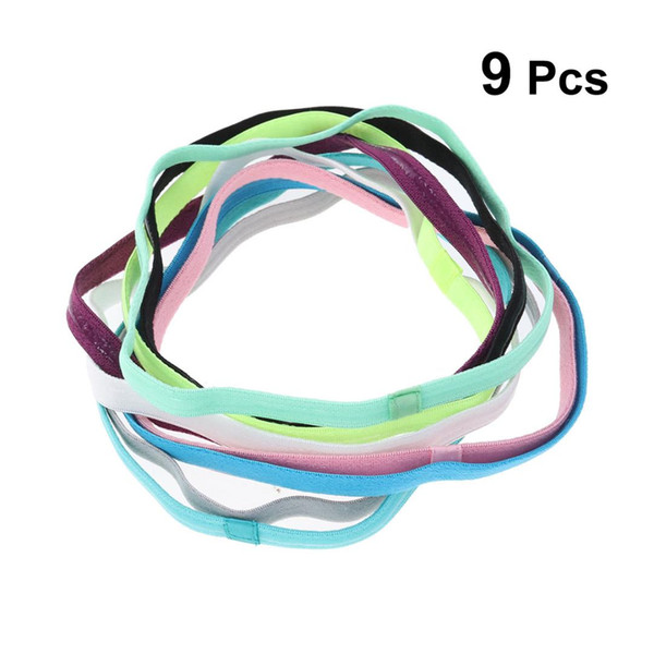 MUSEYA 9pcs Candy Color Sports Headband Nonslip Grip Hairband Elastic Single Band Silicone Lined Sweatband