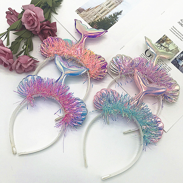 ins Fashion Cute Glitter Mermaid Tail Hairbands Solid Party Cosplay Hair Sticks Princess Boutique Hair Accessories