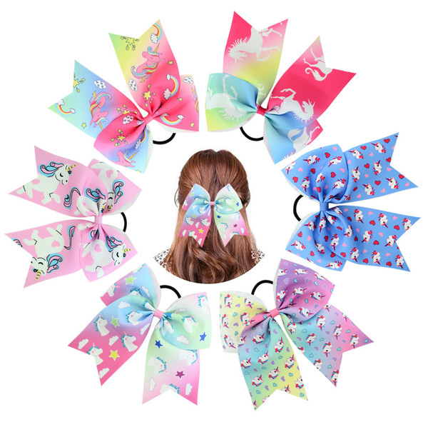 European and American children's hair accessories Jojo printed unicorn bow children 7 inch big bow bow hairpin headwear 834