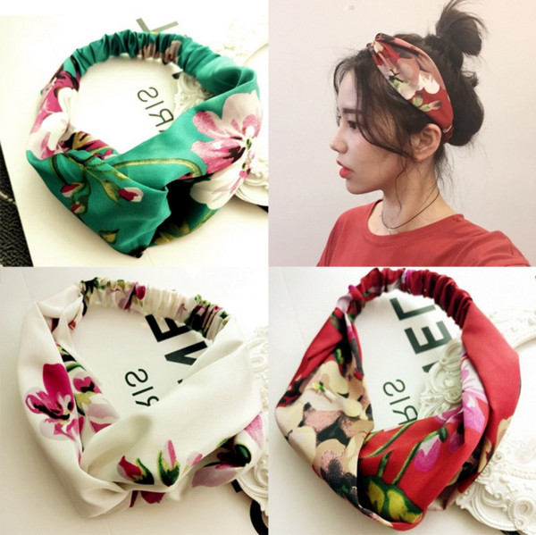 Women Girls Summer Bohemian Hair Strips Print Headbands Retro Cross Turban Bandage Headbands Hair Accessories Head wrap