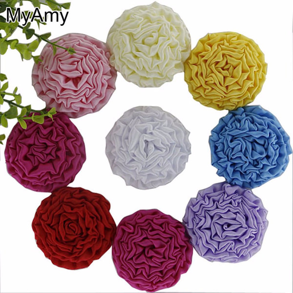 Myamy 45pcs/Lot 2.7' Multilayers Satin Rose Puff Flower Girls Headband Flowers Accessories Satin Rosettes Solid Headwear Free Shipping