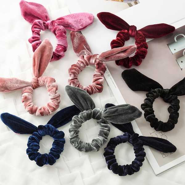 Fashion Women Lovely Velvet Bow Hair Bands Lovely Hair Scrunchies Girl's Tie Accessories Ponytail Holder 10 Color