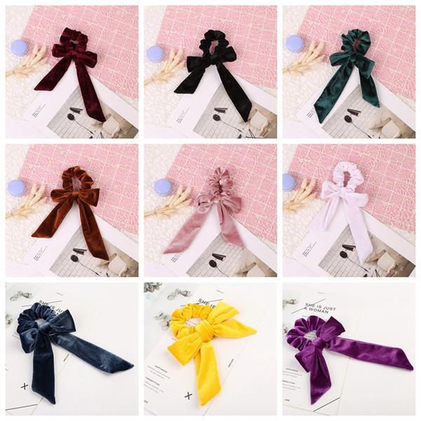 Cute Girl Hair Rope Velvet Scrunchies Bowknot Elastic Hair Bands for Women Bow Ties Ponytail Holder Accessories 9styles RRA2787