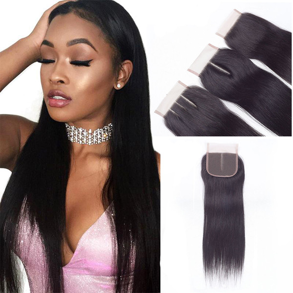 Brazilian Virgin Human Hair 4X4 Lace Closure Hair Accessories Straight Hair 25-50g/piece Natural Color Free Middle Three Part