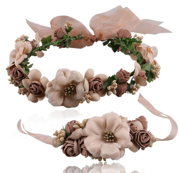 2018 Europe and America Mori girl simulation flower headband bracelet family set wedding popular Hair Accessories bride holiday wreath