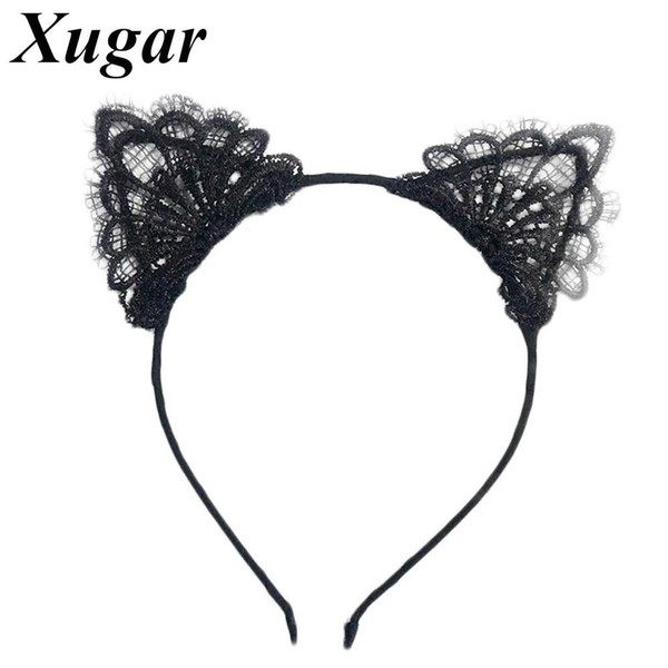 1 Pc Black Lace Cat Ears Headband For Women Girls Hairband Dance Party Sexy Boutique Headwear Hair Accessories