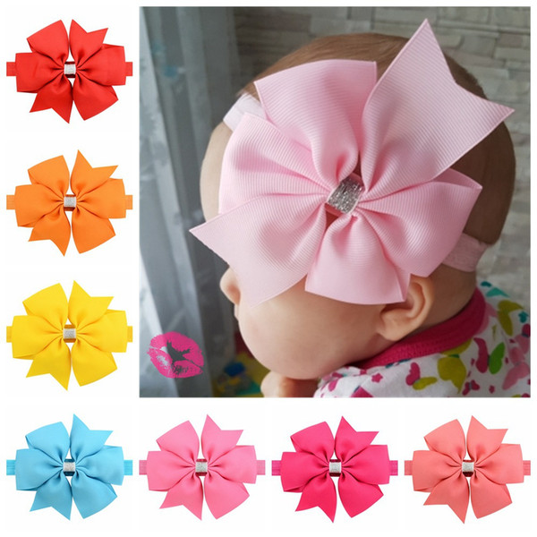 Big Bow Baby Girls Headband Lovely Hair Bands Shining Handmade Solid Color Hair Accessories For Kids 7 Inches 20 Colors 750