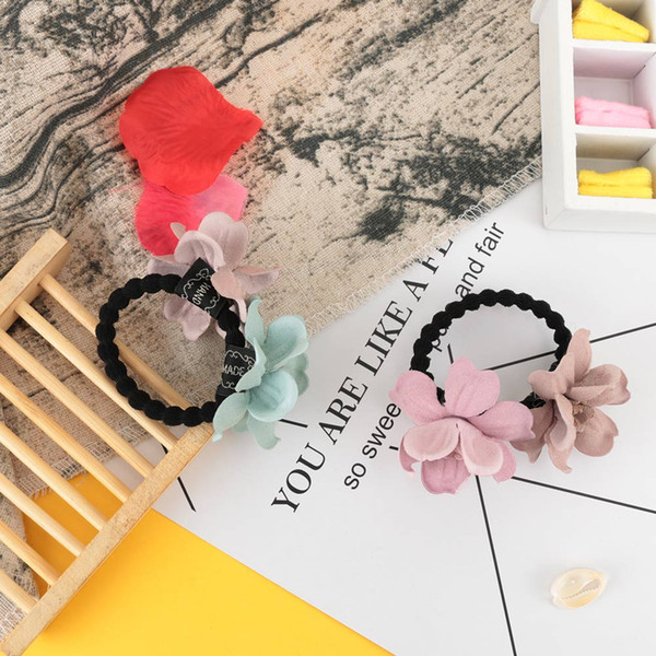 Fashion 1PC Cloth Flower Shape Hair Rope Popular Women Girls Rubber bands Elastic Hair Bands Ring 4 Colors