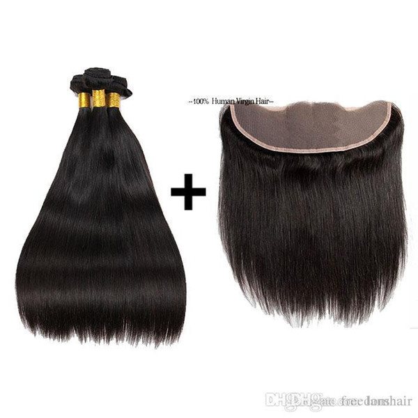 Brazilian Straight Human Hair 3 Bundles with Ear to Ear Lace Frontal With Unprocessed Brazilian Virgin Hair With 13X4 Frontal Closure