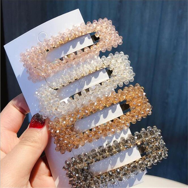 Fashion Shiny Crystal Rhinestones Hair Clips Geometric Rectangle Hairpins Barrettes For Women Weddings Hair Accessories