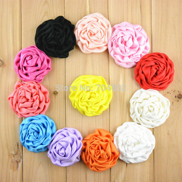 20pcs/lot 3 Inch Large Satin Rolled Rosettes Flowers girls DIY Hair Accessories U Pick Color FH39