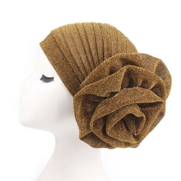 January3 Headband For Woman New Bright Silk Flower Headband Hat Muslim Indian Hat Scarf Wrap Cap Chemotherapy Cap P0036