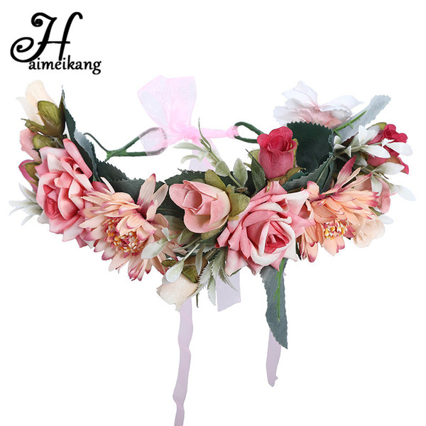 Haimeikang Women Bezel Flower Crown Bridal Floral Headband Wreath New Spring Girls Wedding Hair Accessories Bridesmaid Tiara