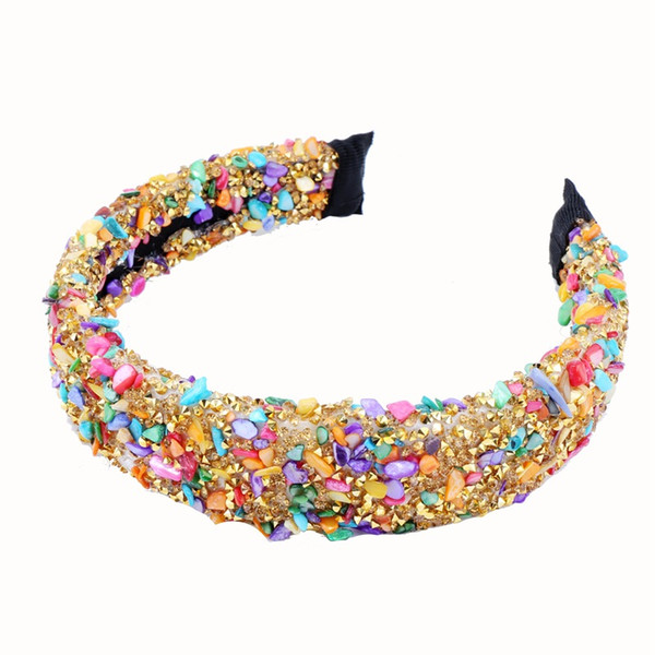 Personalized Natural Crystal Stone Headbands Colorful Stud Rhinestone Thick Women Headband Party Hairband Crown Hair Accessories