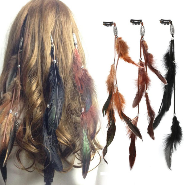 3Pcs/set Women Feather Hairband Hair Comb Clips, Boho Headband Headpiece Bohemian Tassel Hair Accessories Folk Hairgrips