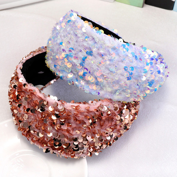 6pcs Simple Wide Hairband Ladies Boutique Hair Accessories Adults Sweet Sparkling Sequins Headband for Women