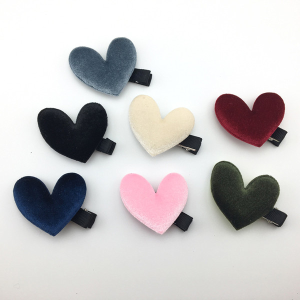 20 Pcs/Lot Velvet Heart Hair Clip ,Valentines Polyester Barrettes Fashion Barrettes Children Hair Clips Girl Headwear