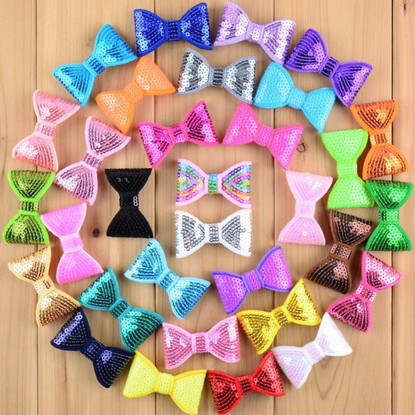 Fashion 100pcs Lot Classical 2 Embroidery Sequin Bows For Headband Boutique Hair Bows Hair Accessories 32color U Pick