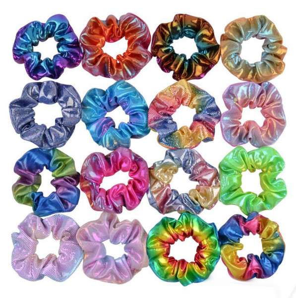 16 colour Laser Fabric Hair Ring Golden Dual colour Gradient Pig Colon Ring Head Flower free shipping