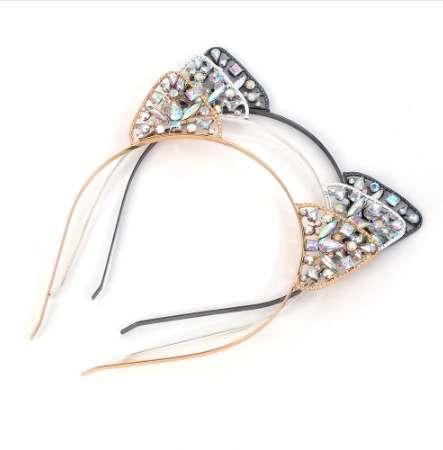 Fashion Girls Cat Ears Crown Tiara Headband Hair Hoops Rhinestone Princess Hollow Hairband Cat's ears Bezel Hair Accessories