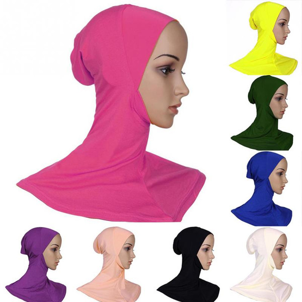 Women Tight Muslim Scarf Solid Color Cotton Turban Headscarf