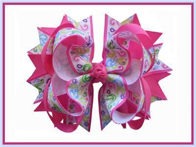 12pc4.5 D-Blossom Pink Turquoise Girls Hair Bows Boutique Bows Stacked Hair Bows Grosgrain Ribbon Hair Accessories