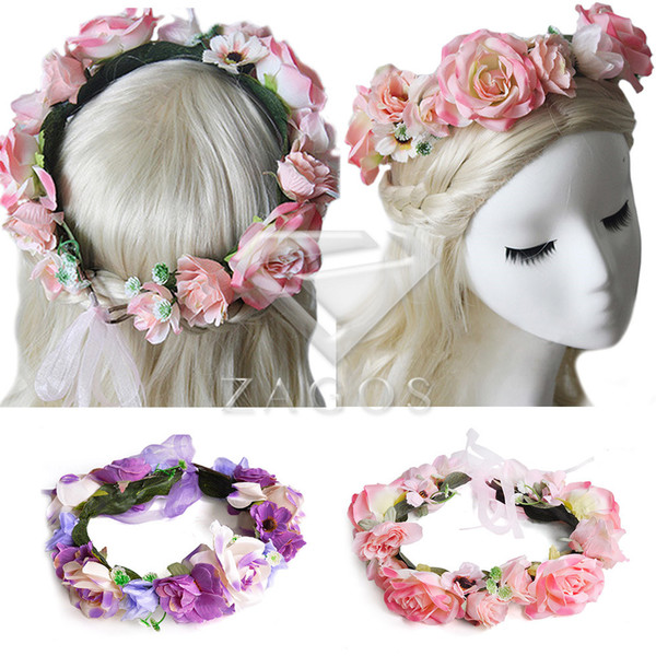 1Pc Women's Fashion Flower Crown Headband Round Wedding Floral Adjustable Garland HS0021