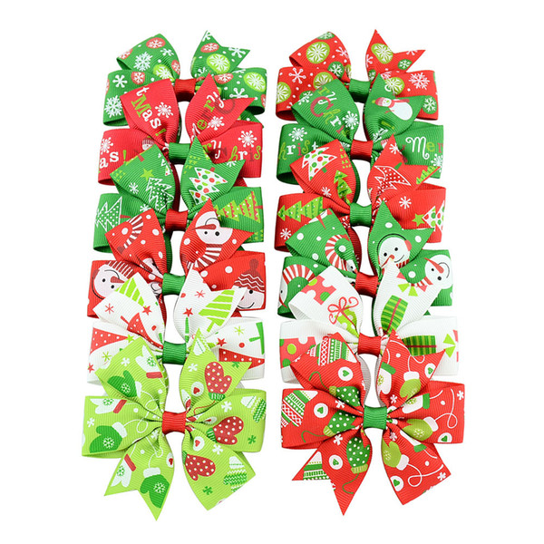 2018 Direct Selling Hot Baby Hair Clips Christmas 12 Colors Grosgrain Ribbon Bows with Clip Snow Girl Pinwheel Hairpins Xmas Accessories 640