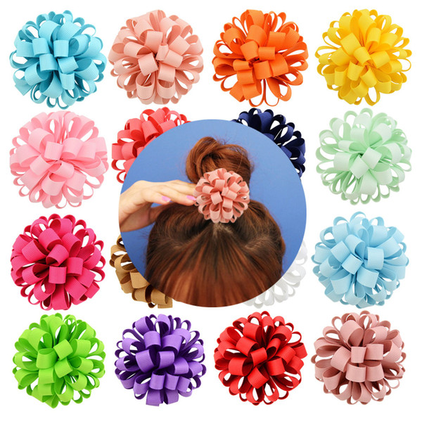 3 Inch New Designer Children Hair Accessories Beauty Grosgrain Ribbon Flower With Elastic Rope Floral Kids Hair Bands 20 Colors 813