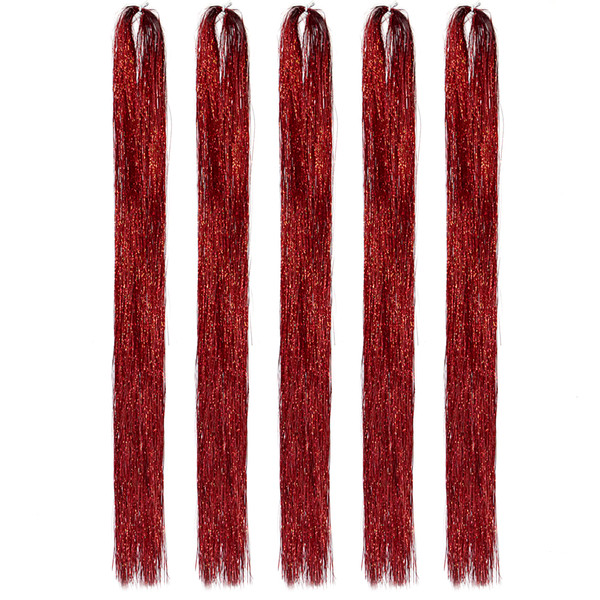 New Arrival Neitsi 35inch Red# 800strands/pack Straight Tinsel Hair Sparkle Glitter Twinkle Hair Accessories for Girl Women Party Cosplay